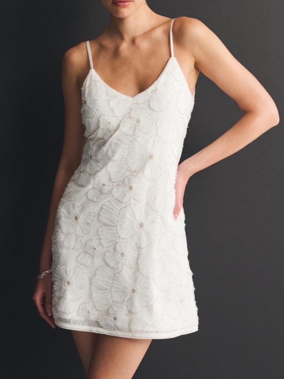 Abercrombie & Fitch White Beaded Floral Slip Mini Dress